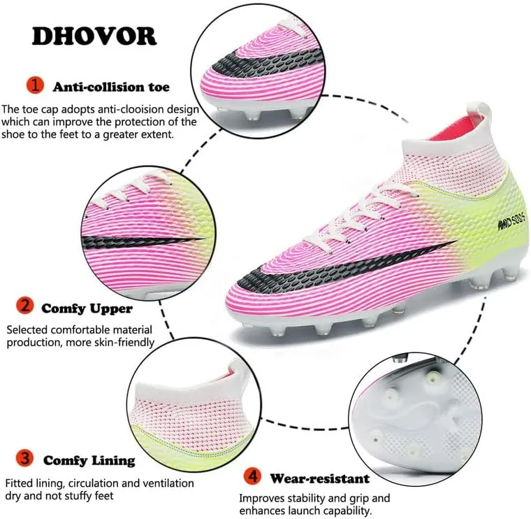 DHOVOR Men's Women's Football Boots FG Football Shoes Unisex Adult Athletics Football Trainers Football Cleats Teenagers Soccer Shoes