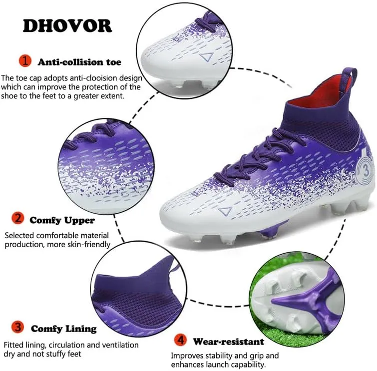 DHOVOR Men's Women's Football Cleats Youth Football Shoes Unisex Adult Athletics Football Trainers Lightweight Soccer Shoes