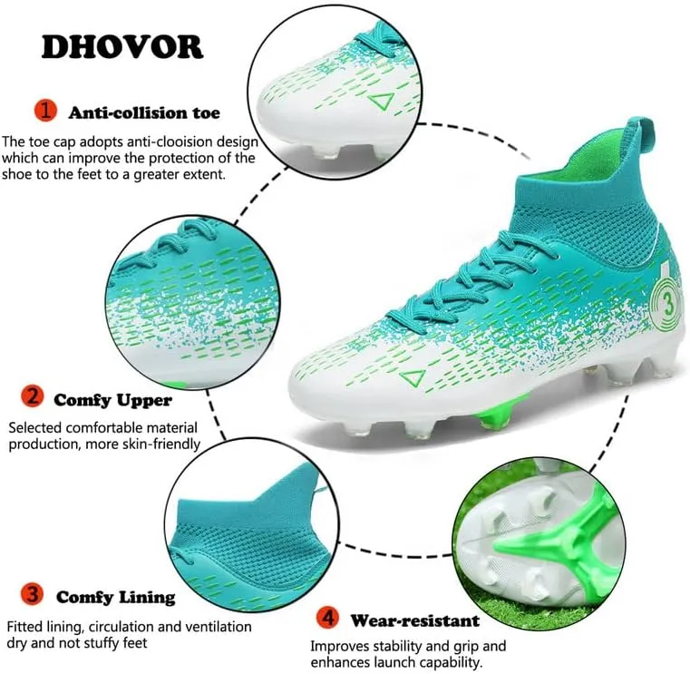 DHOVOR Men's Women's Football Cleats Youth Football Shoes Unisex Adult Athletics Football Trainers Lightweight Soccer Shoes