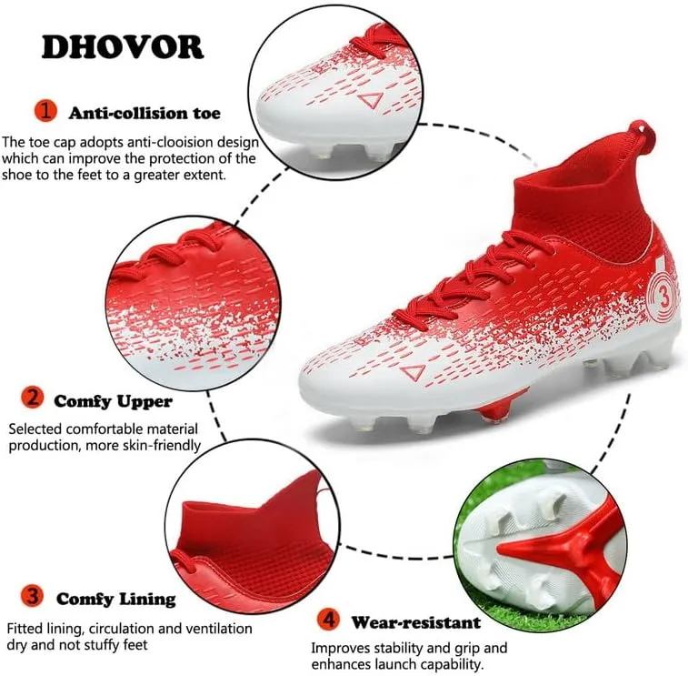 DHOVOR Men's Women's Football Cleats Youth Football Shoes Unisex Adult Athletics Football Trainers Lightweight Soccer Shoes