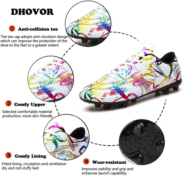 DHOVOR Mens Womens Soccer Cleats FG Football Shoes Unisex Adult Athletics Football Trainers Football Cleats Teenagers Soccer Shoes