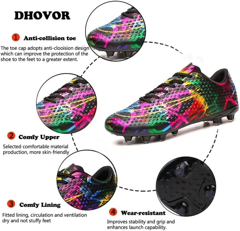DHOVOR Mens Womens Soccer Cleats FG Football Shoes Unisex Adult Athletics Football Trainers Football Cleats Teenagers Soccer Shoes