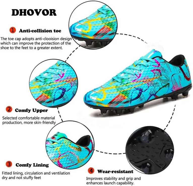 DHOVOR Mens Womens Soccer Cleats FG Football Shoes Unisex Adult Athletics Football Trainers Football Cleats Teenagers Soccer Shoes
