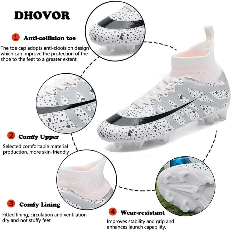 DHOVOR Womens Soccer Cleats Youth Football Cleats High-Top Athletics Football Trainers Outdoor and Indoor Soccer Shoes