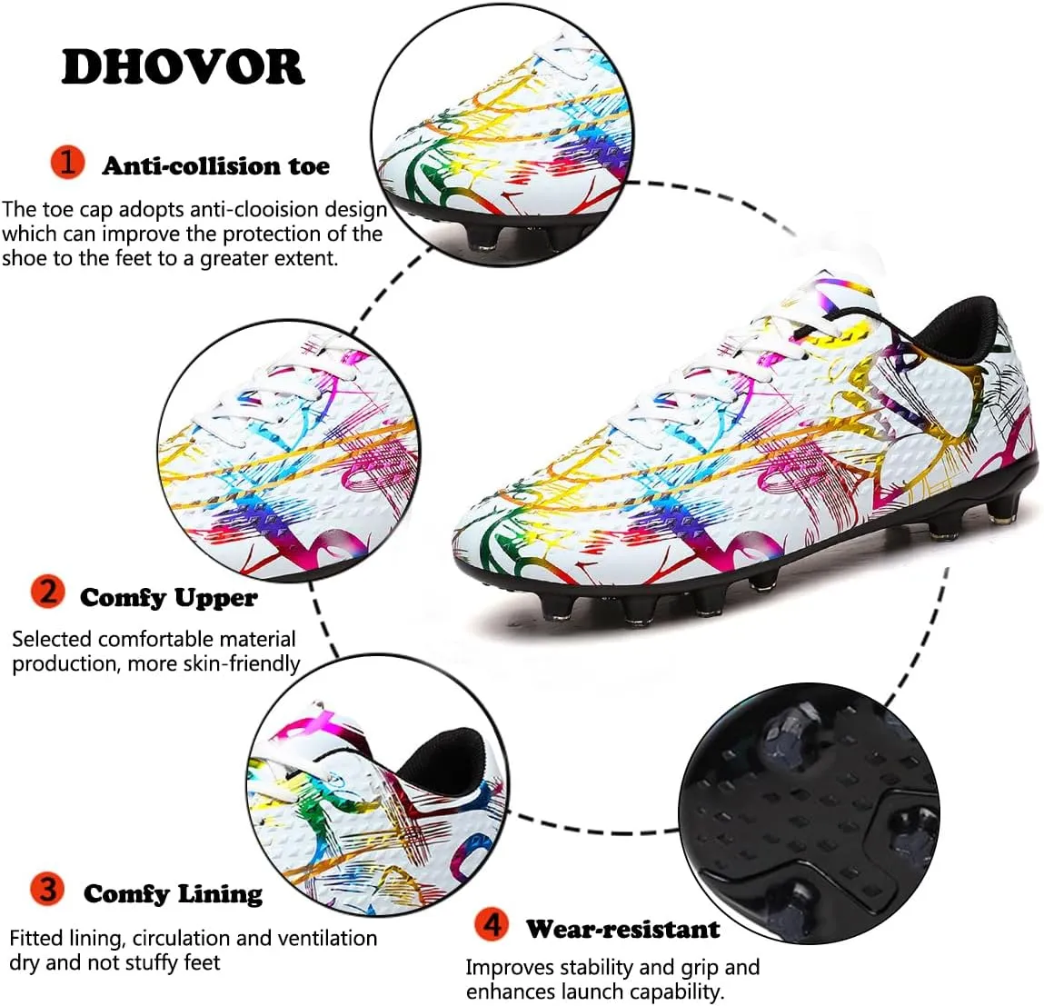 DHOVOR Womens Soccer Cleats Youth Lightweight Football Cleats Athletics Football Trainers Outdoor Soccer Shoes