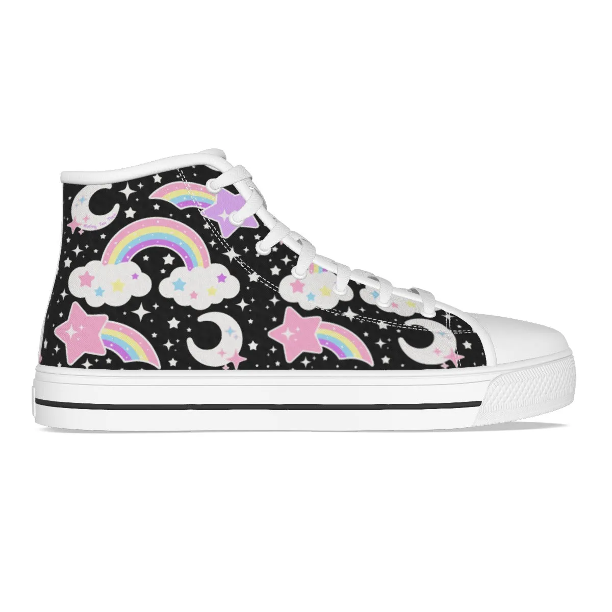 Dreamy Rainbow Women's High Top Cutie Canvas Shoes (Black)