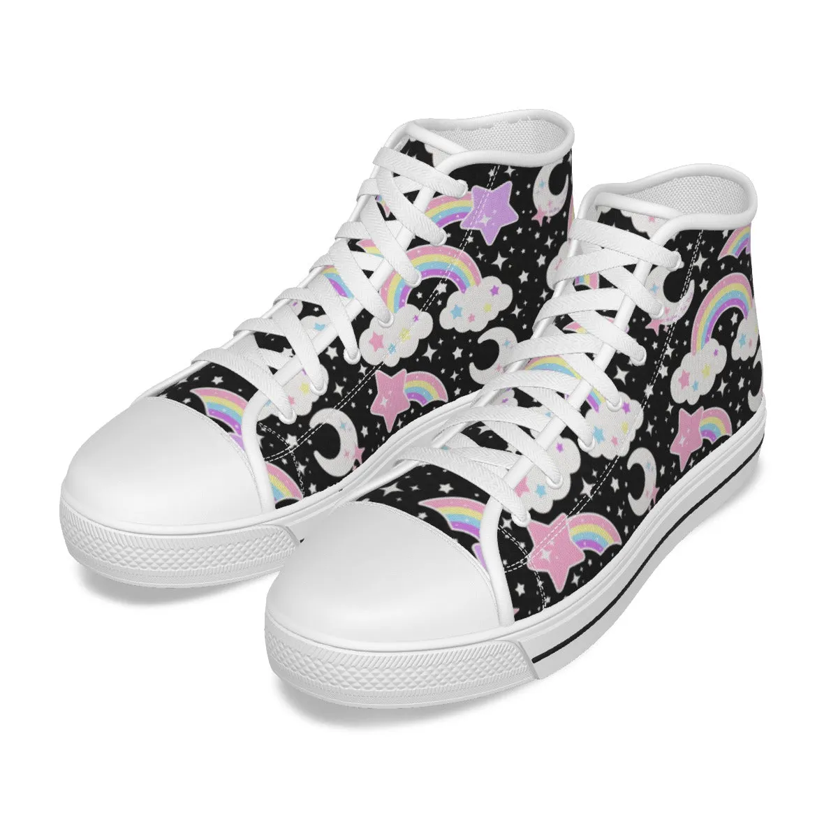 Dreamy Rainbow Women's High Top Cutie Canvas Shoes (Black)