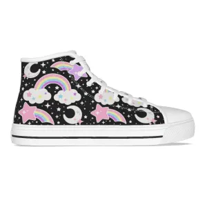 Dreamy Rainbow Women's High Top Cutie Canvas Shoes (Black)