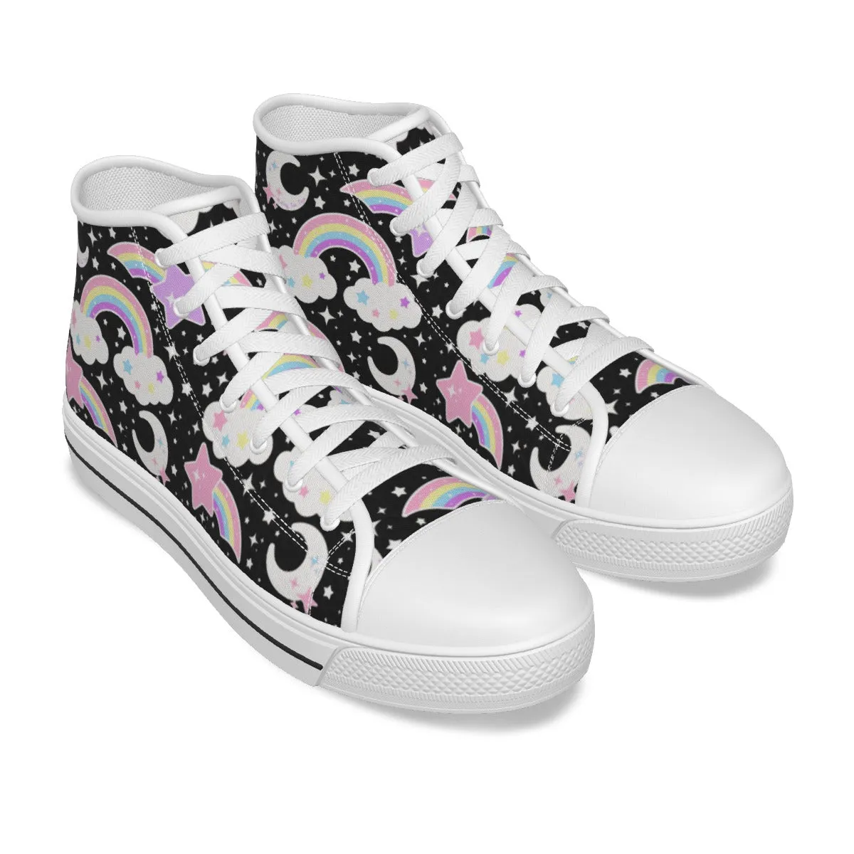 Dreamy Rainbow Women's High Top Cutie Canvas Shoes (Black)