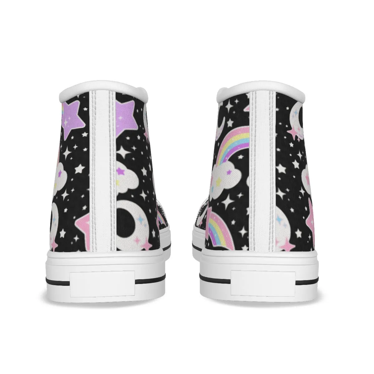 Dreamy Rainbow Women's High Top Cutie Canvas Shoes (Black)
