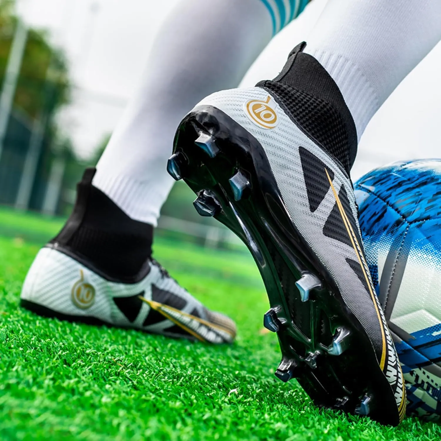 Eliogn Big Kids Soccer Shoes Mens Soccer Cleats Professional Training Turf High-top Football Shoes Outdoor Comfortable Training Football Shoes