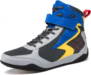 EMDPBD High Top Mens Boxing Shoes Non-Slip Breathable Wrestling Training Shoes, Professional Boxing Boots Adult Sparring Trainers Shoes for Bodybuilding Weightlifting MMA,Blue-10