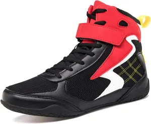 EMDPBD High Top Mens Boxing Shoes Non-Slip Breathable Wrestling Training Shoes, Professional Boxing Boots Adult Sparring Trainers Shoes for Bodybuilding Weightlifting MMA,Red-6.5
