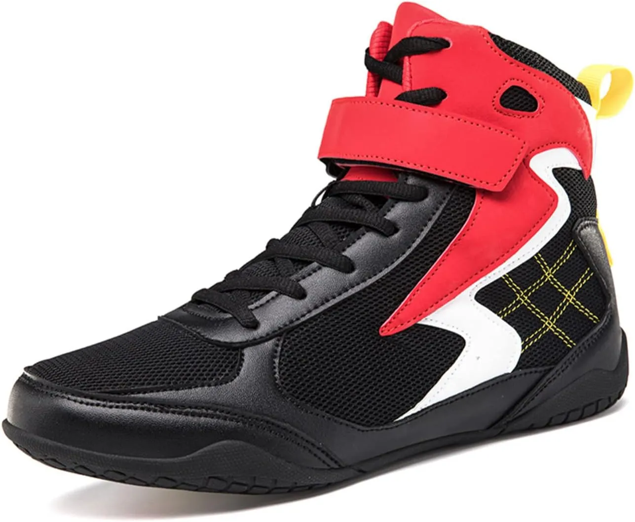 EMDPBD High Top Mens Boxing Shoes Non-Slip Breathable Wrestling Training Shoes, Professional Boxing Boots Adult Sparring Trainers Shoes for Bodybuilding Weightlifting MMA,Red-6.5