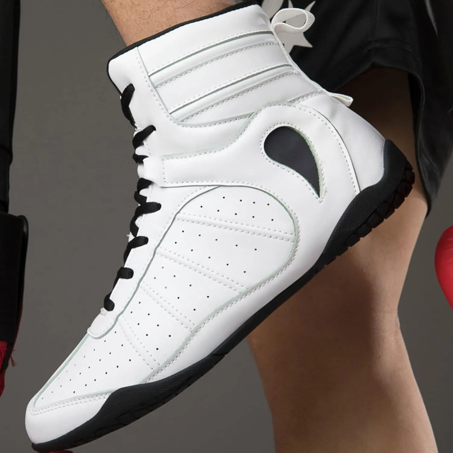 EMDPBD Men's Boxing Shoes Combat Training Shoes Lightweight Anti Skid Bodybuilding Weightlifting MMA Shoes,White-8