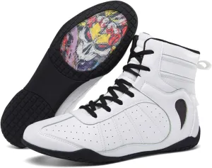 EMDPBD Men's Boxing Shoes Combat Training Shoes Lightweight Anti Skid Bodybuilding Weightlifting MMA Shoes,White-8