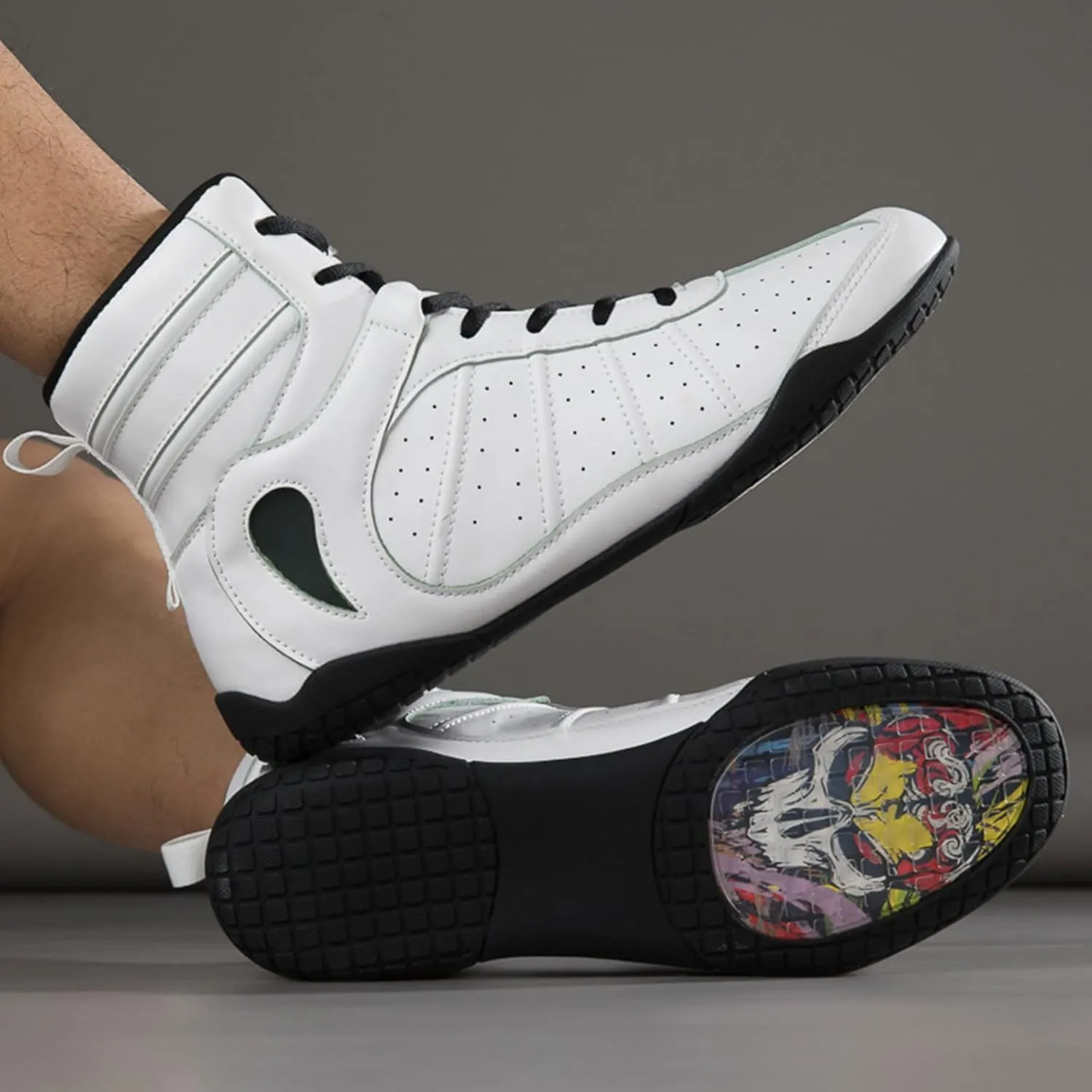 EMDPBD Men's Boxing Shoes Combat Training Shoes Lightweight Anti Skid Bodybuilding Weightlifting MMA Shoes,White-8