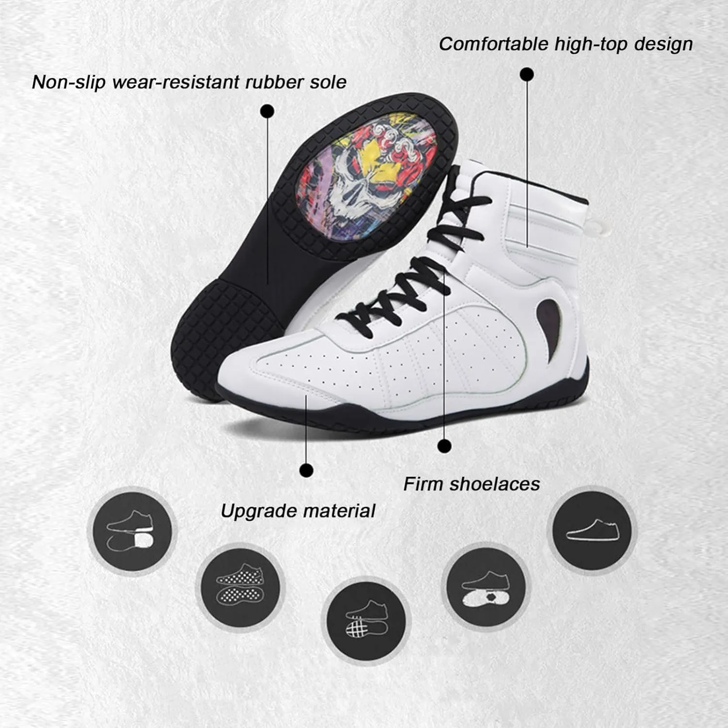 EMDPBD Men's Boxing Shoes Combat Training Shoes Lightweight Anti Skid Bodybuilding Weightlifting MMA Shoes,White-8