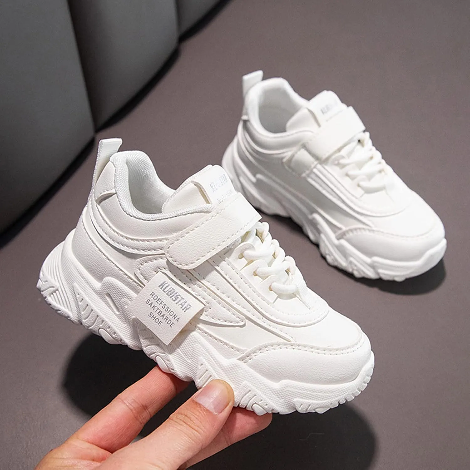 Fashion All Seasons Children Sports Shoes Girls Flat Sole Thick Sole Non Slip Light Lace Up Hook Soft Sole Baby