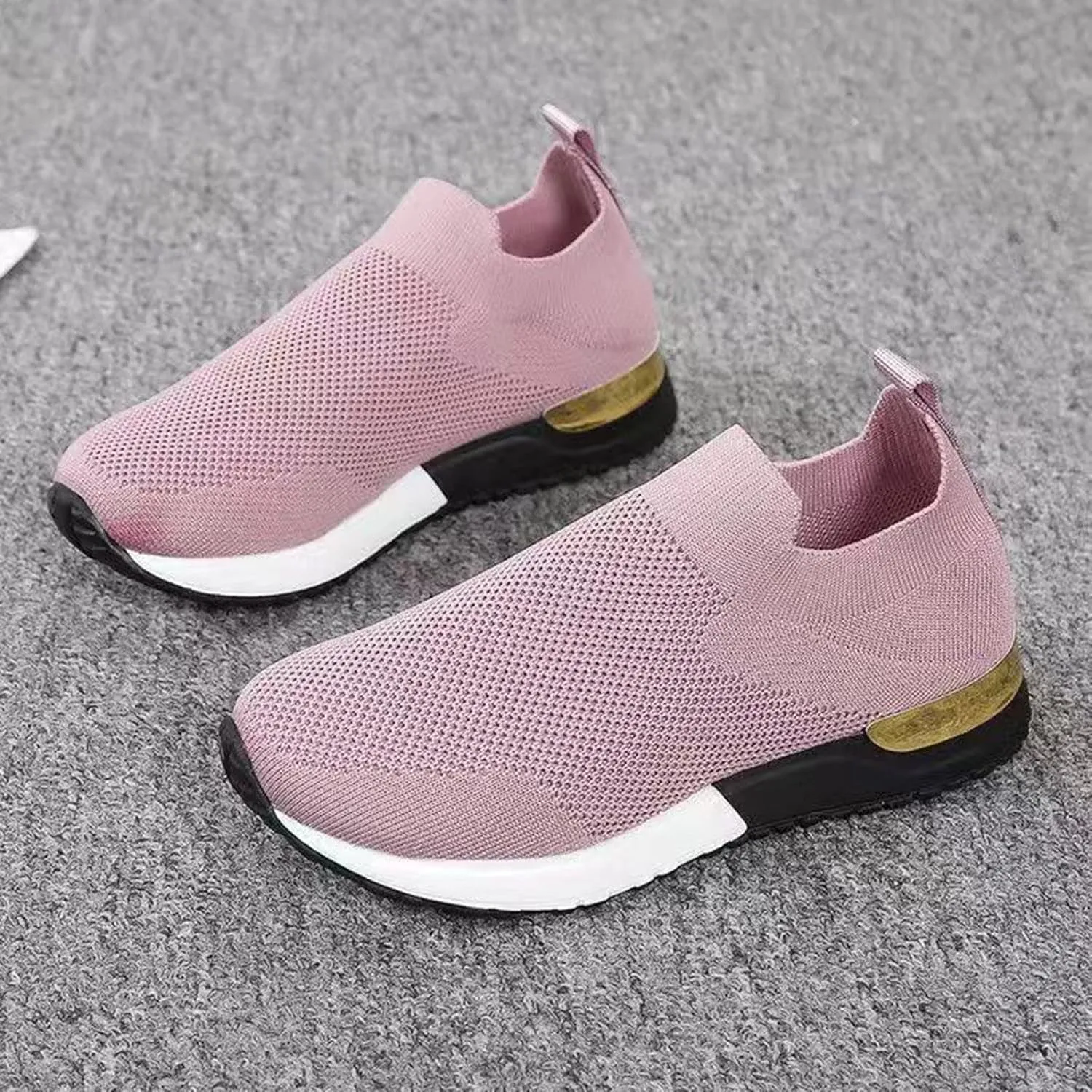 Fashion Summer Women Flat Lightweight Mesh Breathable Elastic Wide Running Shoes