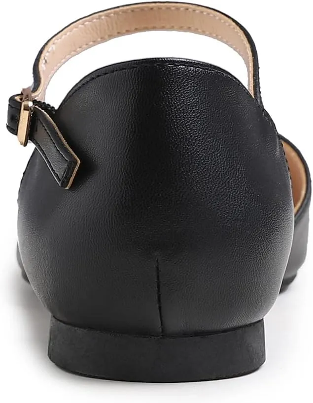 FEVERSOLE Pointed Toe Casual Slingback Flat Mules Women's Fashion Buckle Strap Slide Summer Slippers