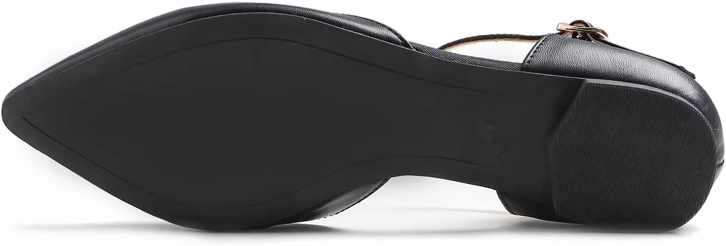 FEVERSOLE Pointed Toe Casual Slingback Flat Mules Women's Fashion Buckle Strap Slide Summer Slippers