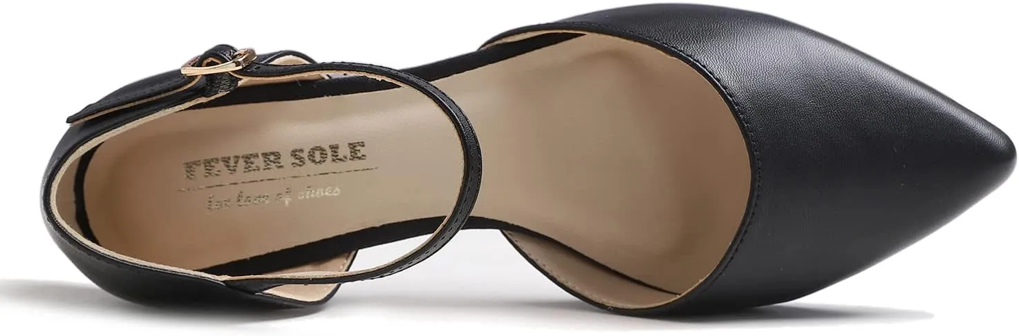 FEVERSOLE Pointed Toe Casual Slingback Flat Mules Women's Fashion Buckle Strap Slide Summer Slippers