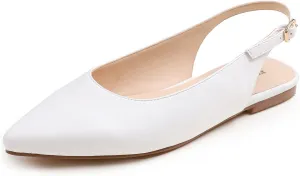 FEVERSOLE Pointed Toe Casual Slingback Flat Mules Women's Fashion Buckle Strap Slide Summer Slippers