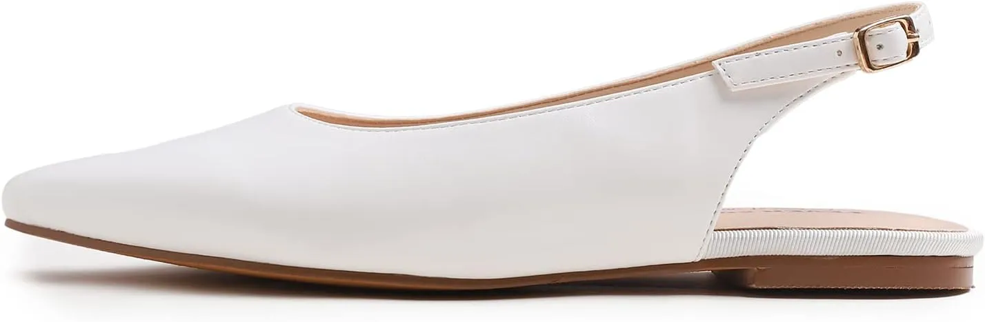 FEVERSOLE Pointed Toe Casual Slingback Flat Mules Women's Fashion Buckle Strap Slide Summer Slippers