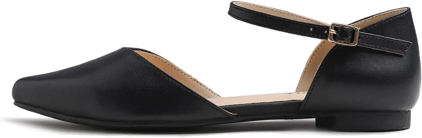 FEVERSOLE Pointed Toe Casual Slingback Flat Mules Women's Fashion Buckle Strap Slide Summer Slippers