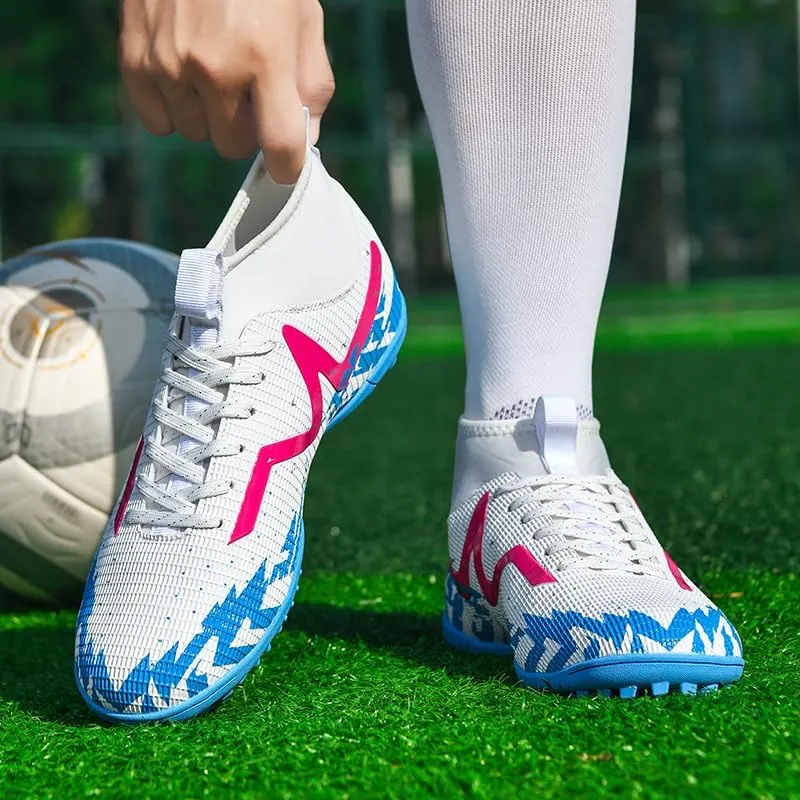Football Cleats Men Women, Non-Slip High Top Soccer Shoes Lightweight Shock Resistant Training Boots Sneaker Breathable Professional Turf Shoes Sport Athletic Ground Football Boots Soccer Cleats