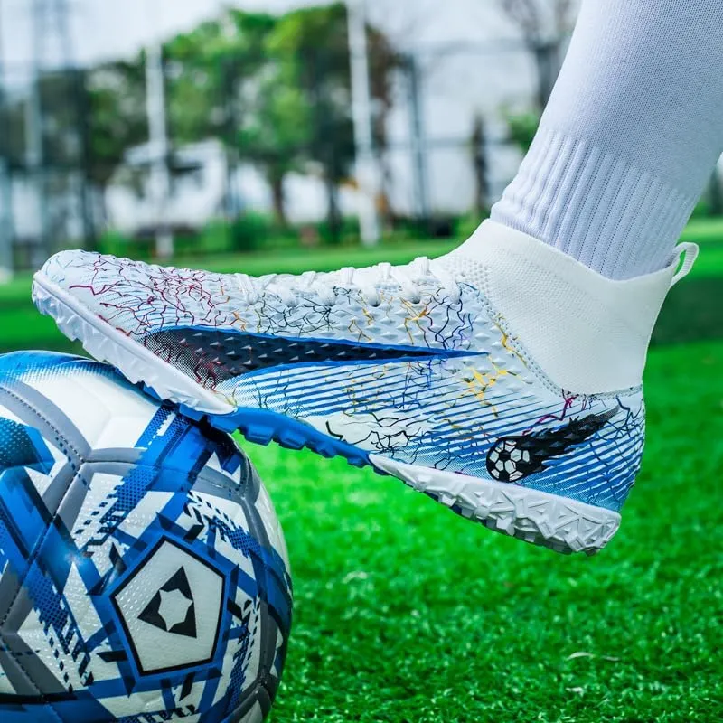 Football Cleats Men Women, Non-Slip High Top Soccer Shoes Lightweight Shock Resistant Training Boots Sneaker Breathable Professional Turf Shoes Sport Athletic Ground Football Boots Soccer Cleats