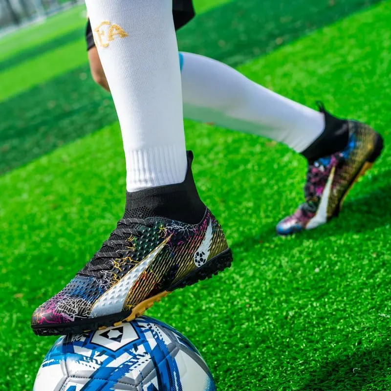 Football Cleats Men Women, Non-Slip High Top Soccer Shoes Lightweight Shock Resistant Training Boots Sneaker Breathable Professional Turf Shoes Sport Athletic Ground Football Boots Soccer Cleats
