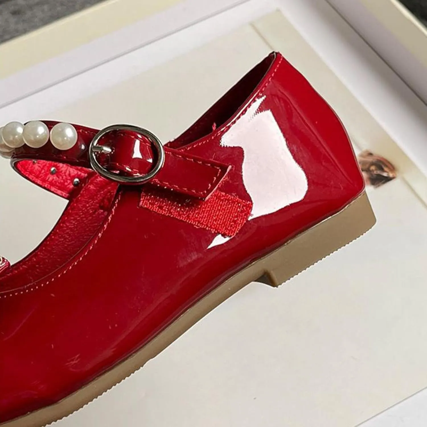 Girls Marry Jane Shoes Kids Flat Sole Faux Leather Dance Shoes Baby Pricess Buckle Comfy Bowknot Dress Shoes