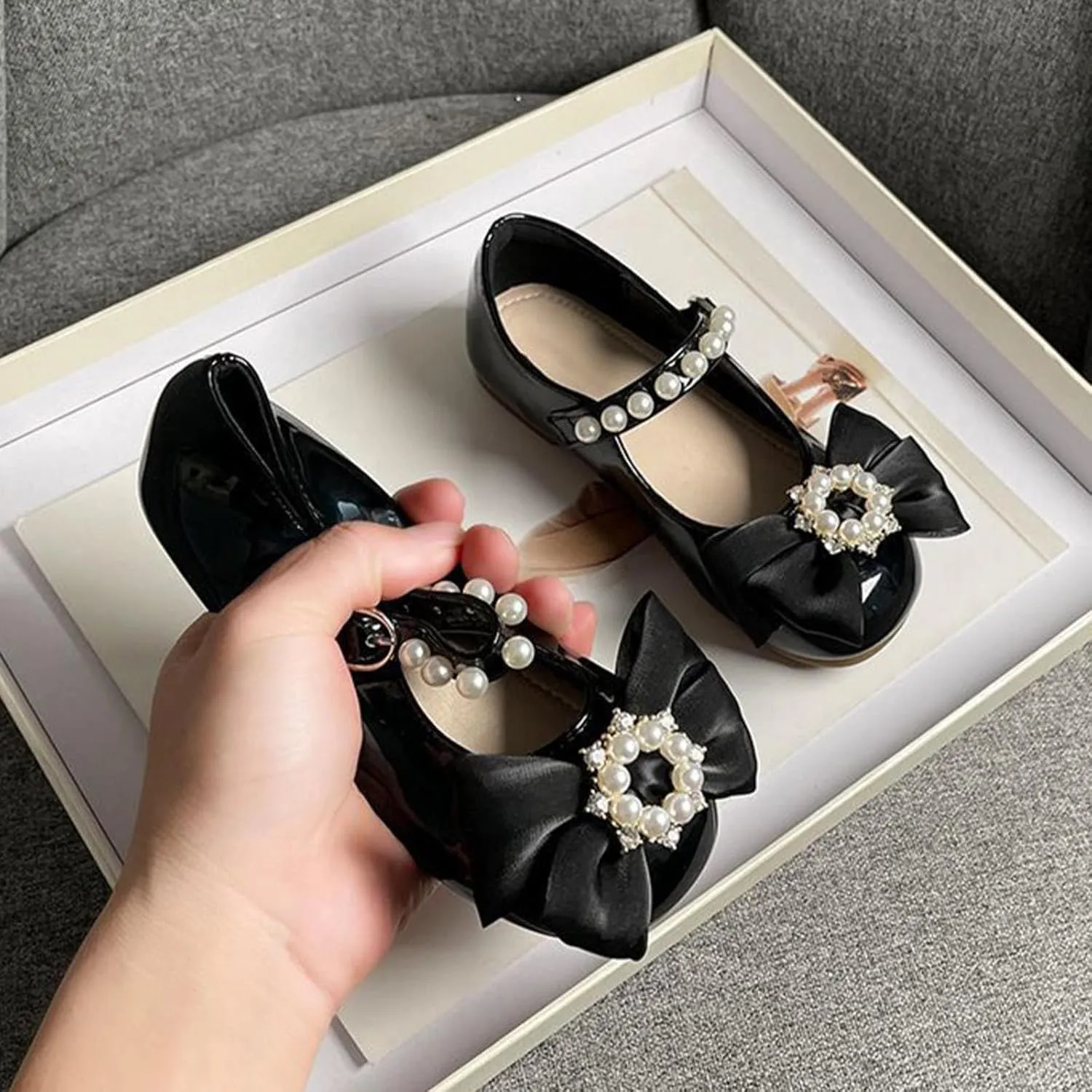 Girls Marry Jane Shoes Kids Flat Sole Faux Leather Dance Shoes Baby Pricess Buckle Comfy Bowknot Dress Shoes