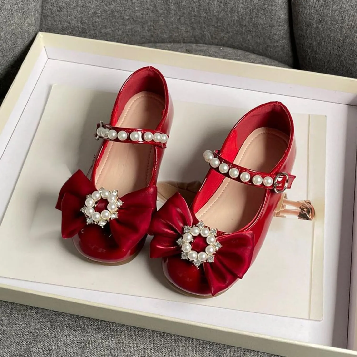 Girls Marry Jane Shoes Kids Flat Sole Faux Leather Dance Shoes Baby Pricess Buckle Comfy Bowknot Dress Shoes
