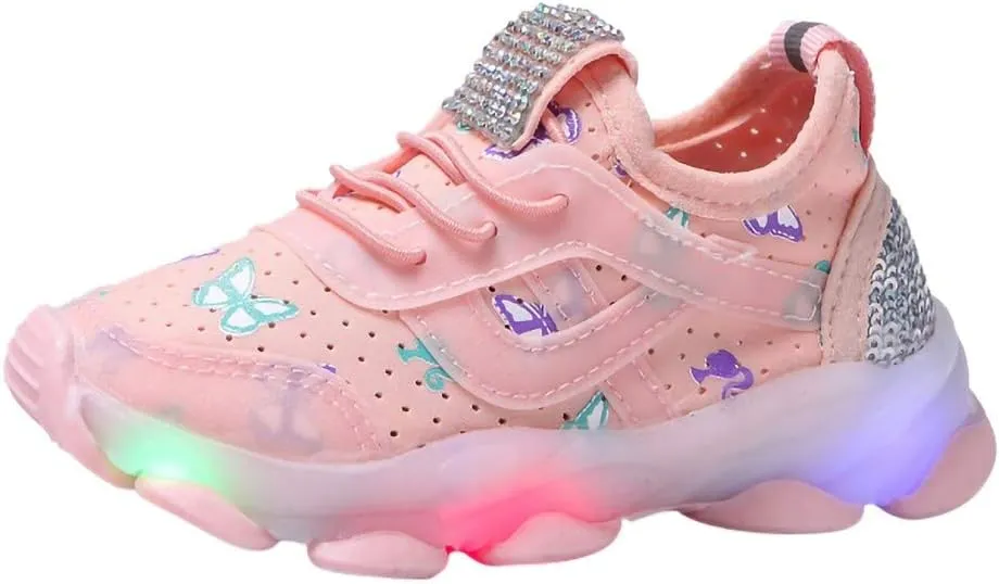 Girls Trainers, Children Kid Baby Girls Butterfly Crystal Led Luminous Sport Run Sneakers Shoes
