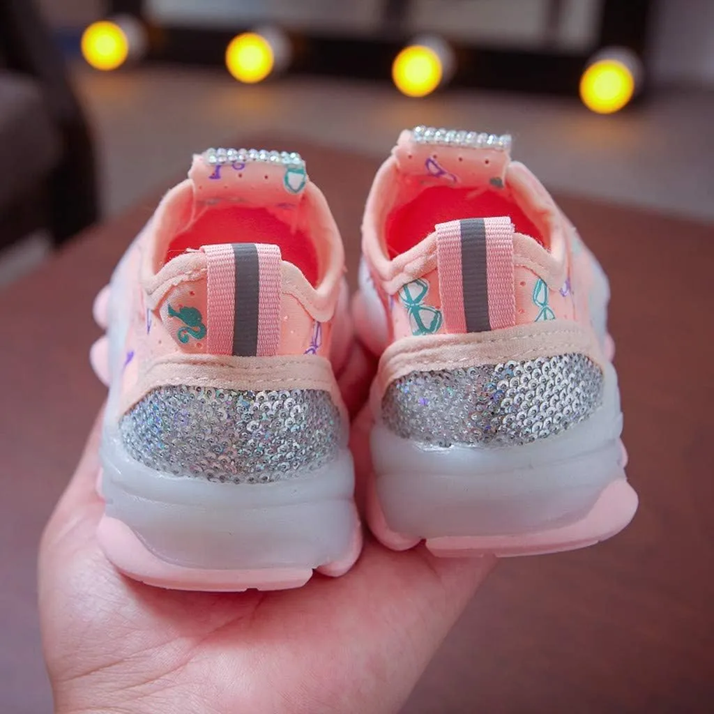 Girls Trainers, Children Kid Baby Girls Butterfly Crystal Led Luminous Sport Run Sneakers Shoes