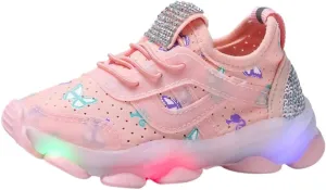 Girls Trainers, Children Kid Baby Girls Butterfly Crystal Led Luminous Sport Run Sneakers Shoes
