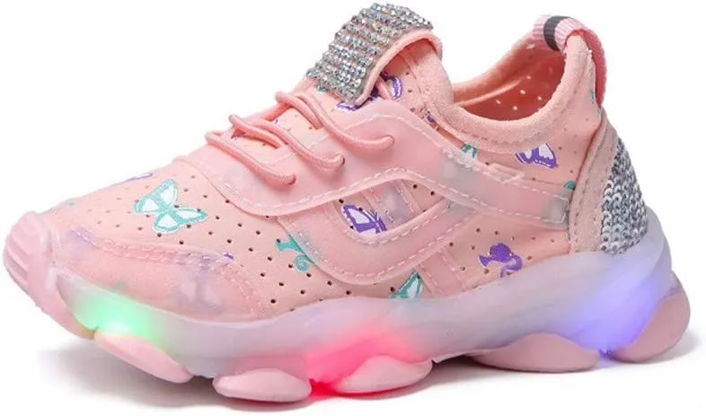 Girls Trainers, Children Kid Baby Girls Butterfly Crystal Led Luminous Sport Run Sneakers Shoes