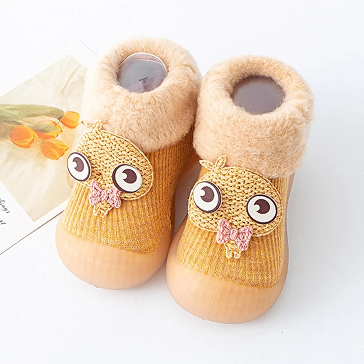 Girls Water Shoes, Kids Toddler Baby Boys Girls Solid Warm Knit Soft Sole Rubber Shoes Socks Slipper Stocking