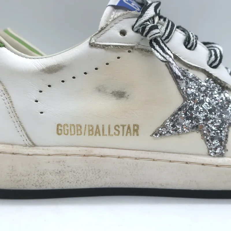 Golden Goose Ball Star Glitter Star Sneakers White & Green Leather Size 38