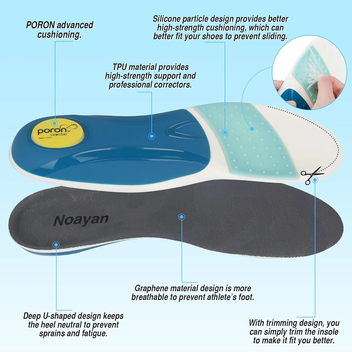 Graphene Plantar Fasciitis Relief Shoe Insoles All-Purpose 220  lbs Support High Arch Insoles Supports Orthotic Shoe Inserts Grade Flat Feet,Shock Absorption Inserts Running Insoles