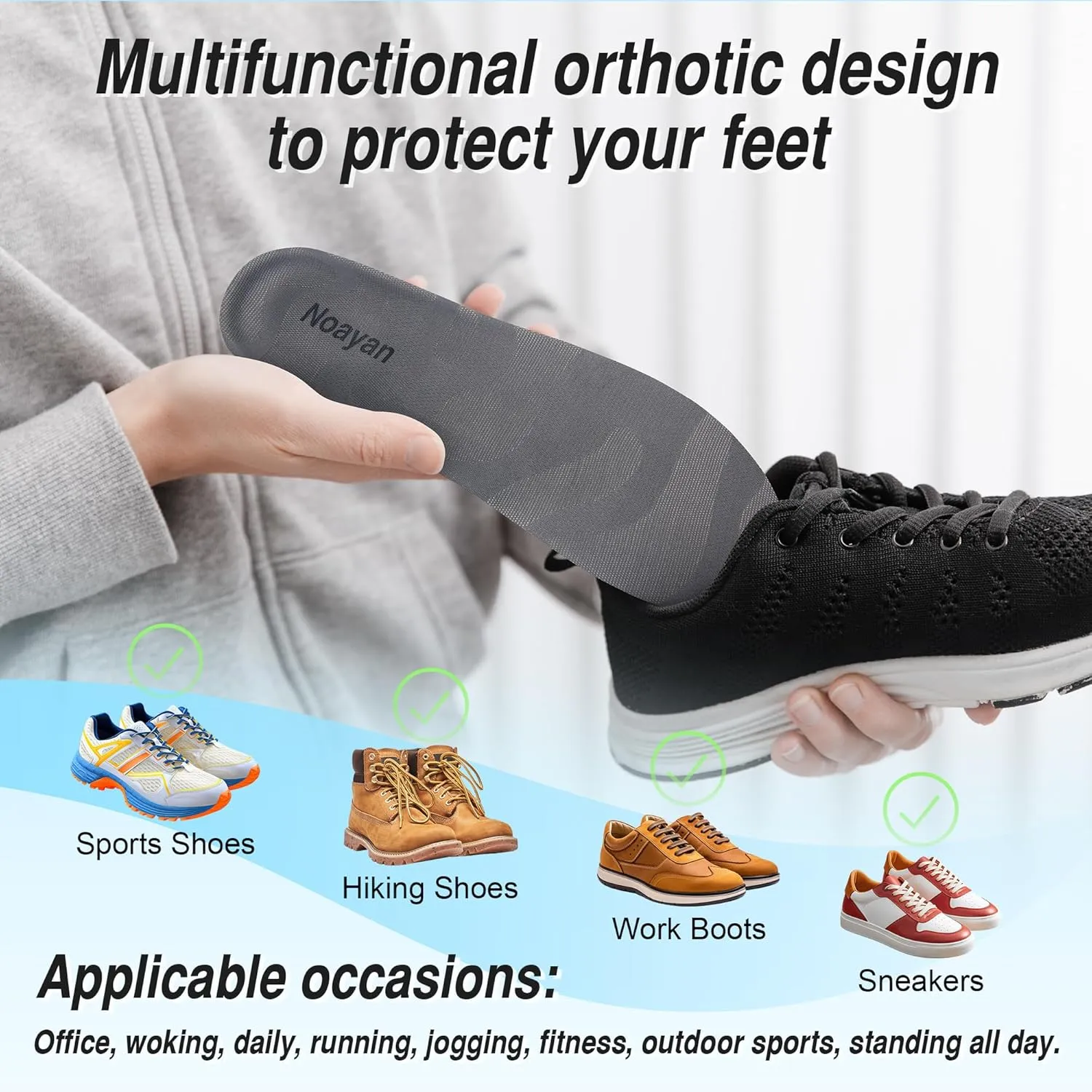 Graphene Plantar Fasciitis Relief Shoe Insoles All-Purpose 220  lbs Support High Arch Insoles Supports Orthotic Shoe Inserts Grade Flat Feet,Shock Absorption Inserts Running Insoles