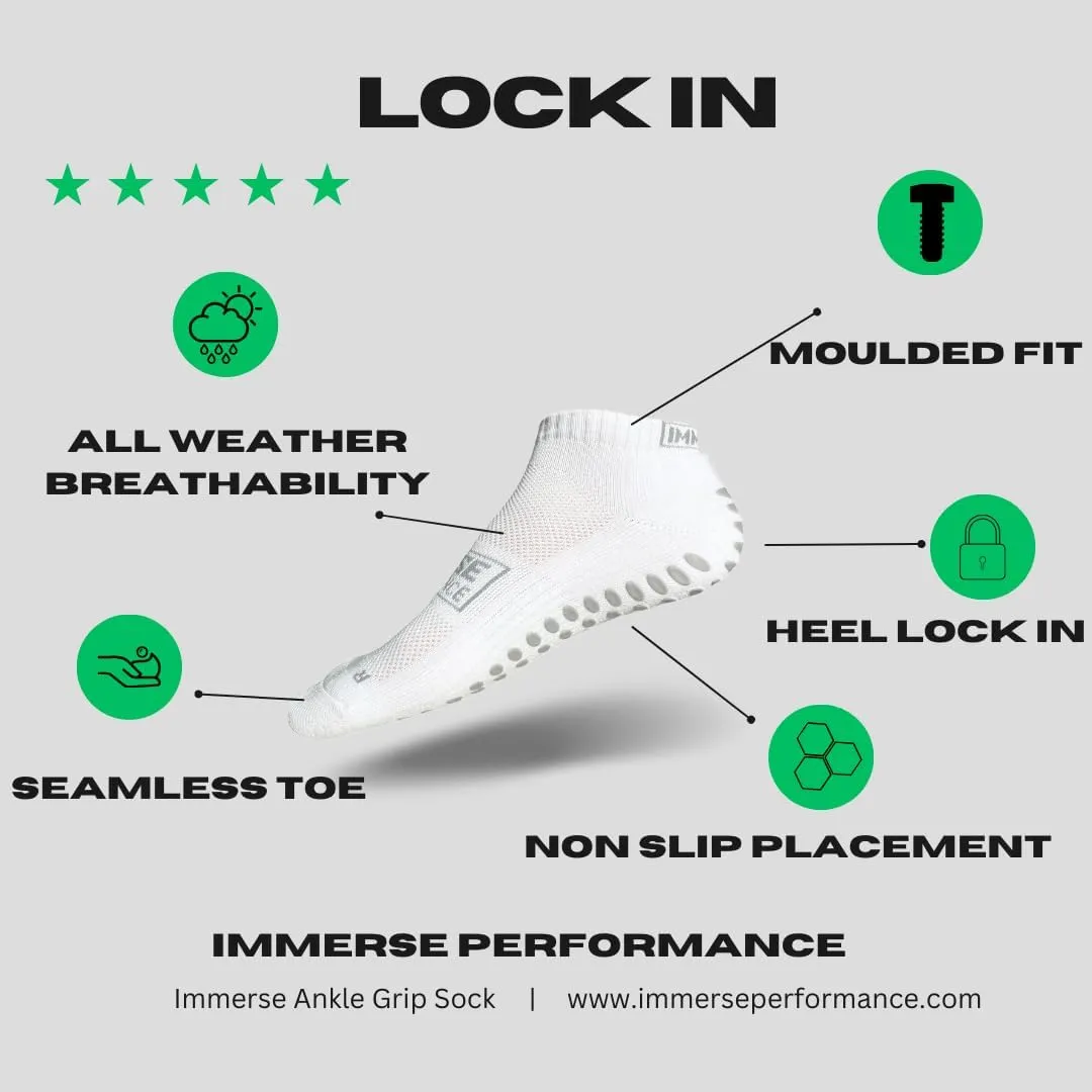 IMMERSE Performance Grip Anti Slip Ankle Socks - Injury Prevention - Grip Pad Socks - Soccer, Running, Gym, Yoga/Pilates