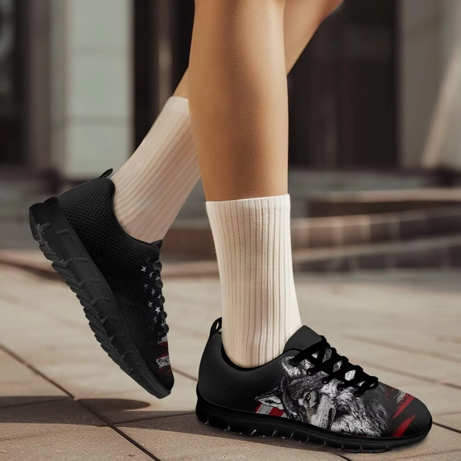 Jeiento Womens Fashion Sneaker American Flag Shoes for Men Women Casual Running Sports Slip On Sneakers Comfort Lace Up Walking Shoes