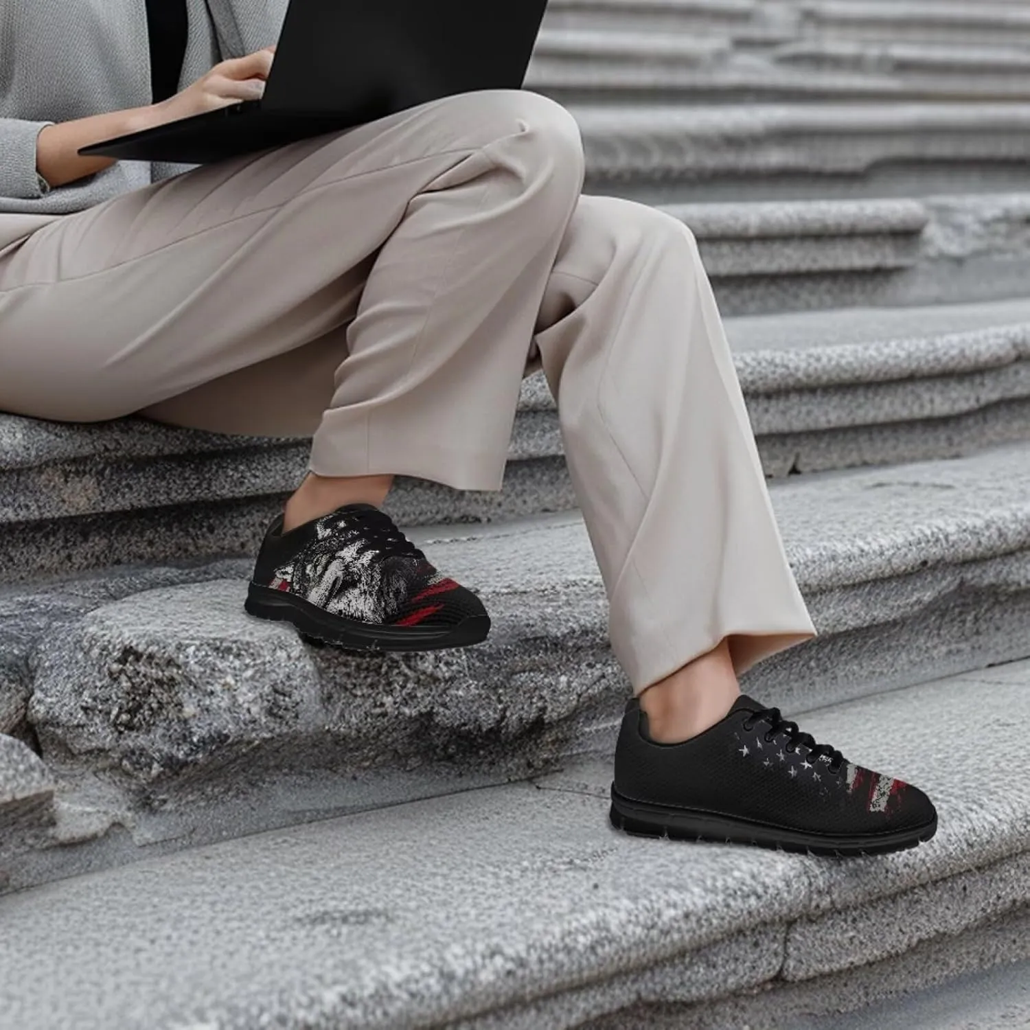 Jeiento Womens Fashion Sneaker American Flag Shoes for Men Women Casual Running Sports Slip On Sneakers Comfort Lace Up Walking Shoes