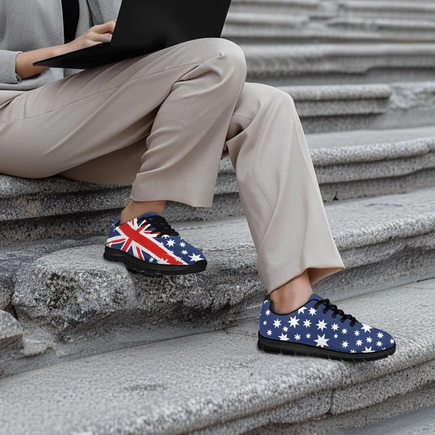 Jeiento Womens Fashion Sneaker American Flag Shoes for Men Women Casual Running Sports Slip On Sneakers Comfort Lace Up Walking Shoes