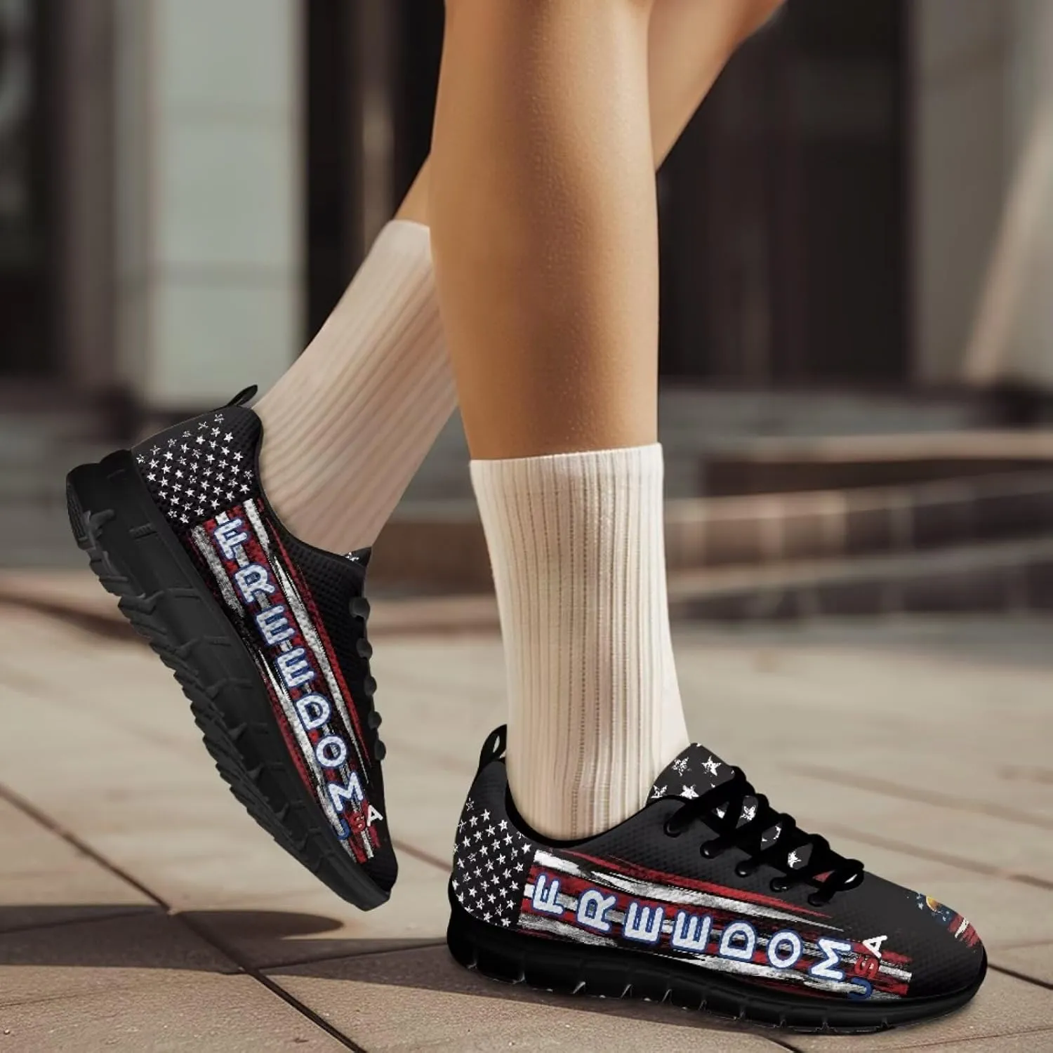 Jeiento Womens Fashion Sneaker American Flag Shoes for Men Women Casual Running Sports Slip On Sneakers Comfort Lace Up Walking Shoes