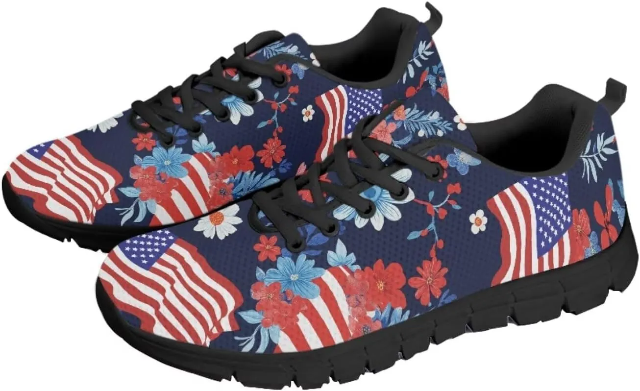 Jeiento Womens Fashion Sneaker American Flag Shoes for Men Women Casual Running Sports Slip On Sneakers Comfort Lace Up Walking Shoes
